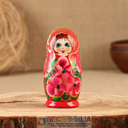 Матрёшка «Фиалки», красное платье, 5 кукольная, 12 см