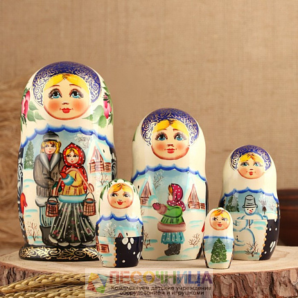 Матрёшка «Парочка», белый платок,5 кукольная,  люкс