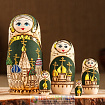 Матрёшка «Храм», зеленый фон, 5 кукольная, жженка