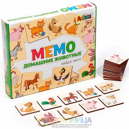 Мемори «Домашние животные» 24 деревянных элемента