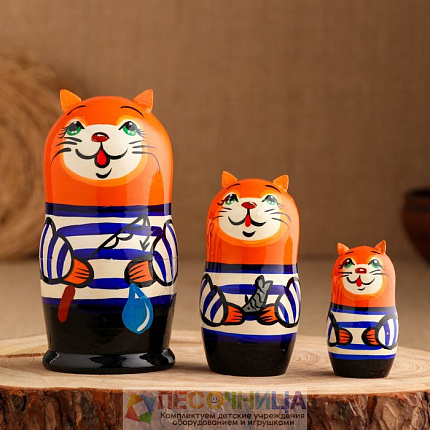 Матрешка "Кот морячек" 16см, 3 кукольная, ручная роспись