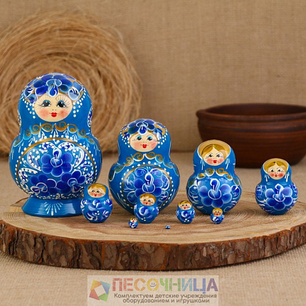 Матрешка "Бутон", голубая, 10 кукольная