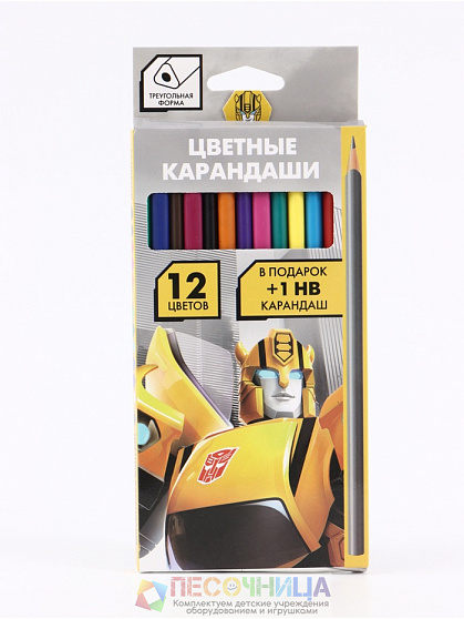 Цветные карандаши, 12 цветов, трехгранные, «Роботы»