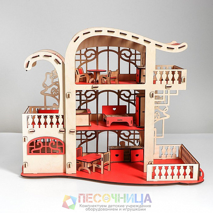 Сборная игрушка Домик «Усадьба Милана» красный с мебелью