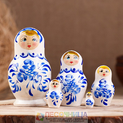 Матрёшка «Гжель», белое платье, 5 кукольная, 10 см