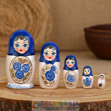 Матрешка "Синяя роза", голубая, 5 кукольная