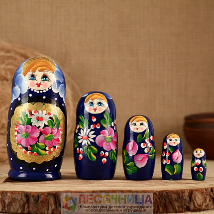 Матрёшка «Золотой медальон», синее платье, 5 кукольная, 15 см