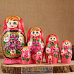 Матрёшка «Золотые цветы», розовое платье, 7 кукольная, 15 см