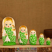 Матрёшка «Ромашки», зелёный платок, жжёнка, 5 кукольная, 15 см