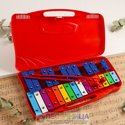 Металлофон Music Life, 25 тонов, футляр, 2 палочки, красный