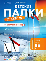 Палки лыжные стеклопластиковые, длина 95 см, цвет МИКС